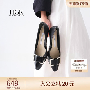 气质方扣单鞋 时尚 女WTK01CQ5 2025年秋黑色静音高跟鞋 HGK摩登交响