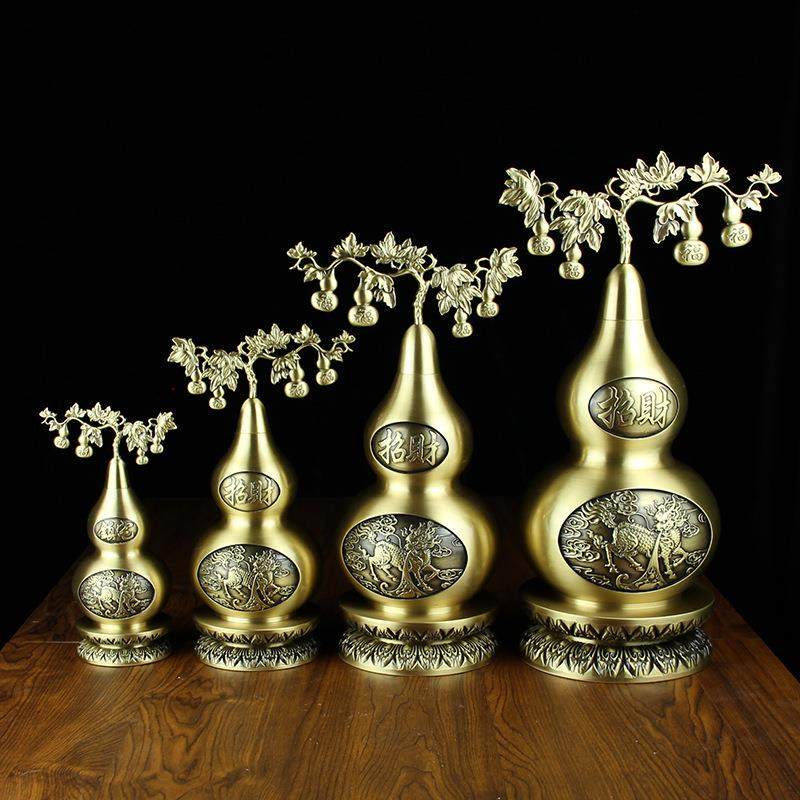 黄铜麒麟葫芦树办公室客厅装饰品摆件招进宝纯铜发财树 藤枝葫芦