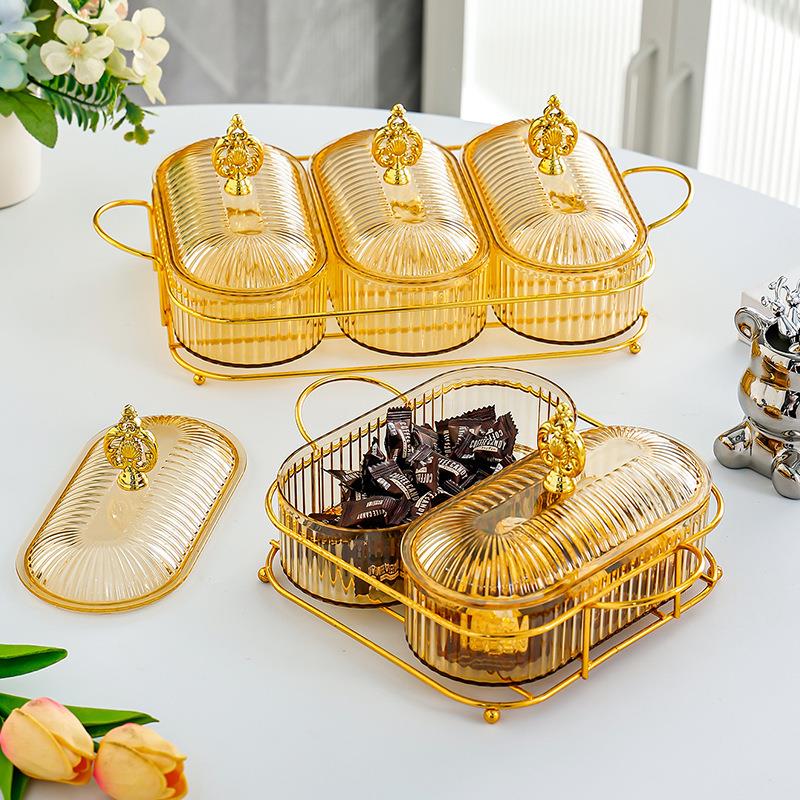 椭圆水果盘塑料果盘分格密封收纳盒茶点小吃碟坚果拼盘零食摆放盘