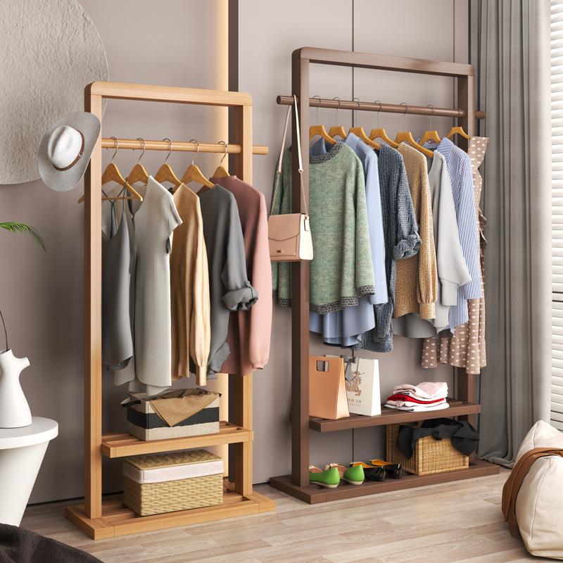 民宿酒店实木落地衣架房间卧室室内家用结实木质衣帽架移动置衣架