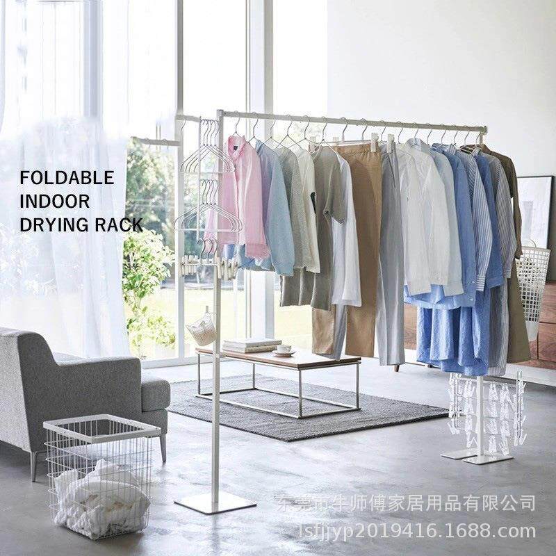 折叠晾衣架 落地室内家用卧室可收纳衣架挂衣架晒衣架 单杆晾衣架
