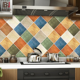 壁居逸阁美式复古仿花砖防油贴纸厨房灶台墙面防火阻燃耐高温贴画