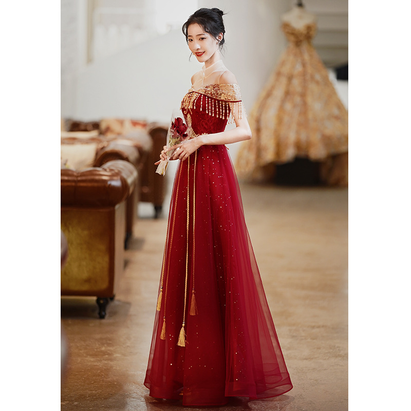 敬酒服新娘2025新款夏季酒红色结婚中式回门礼服裙轻奢小众高端
