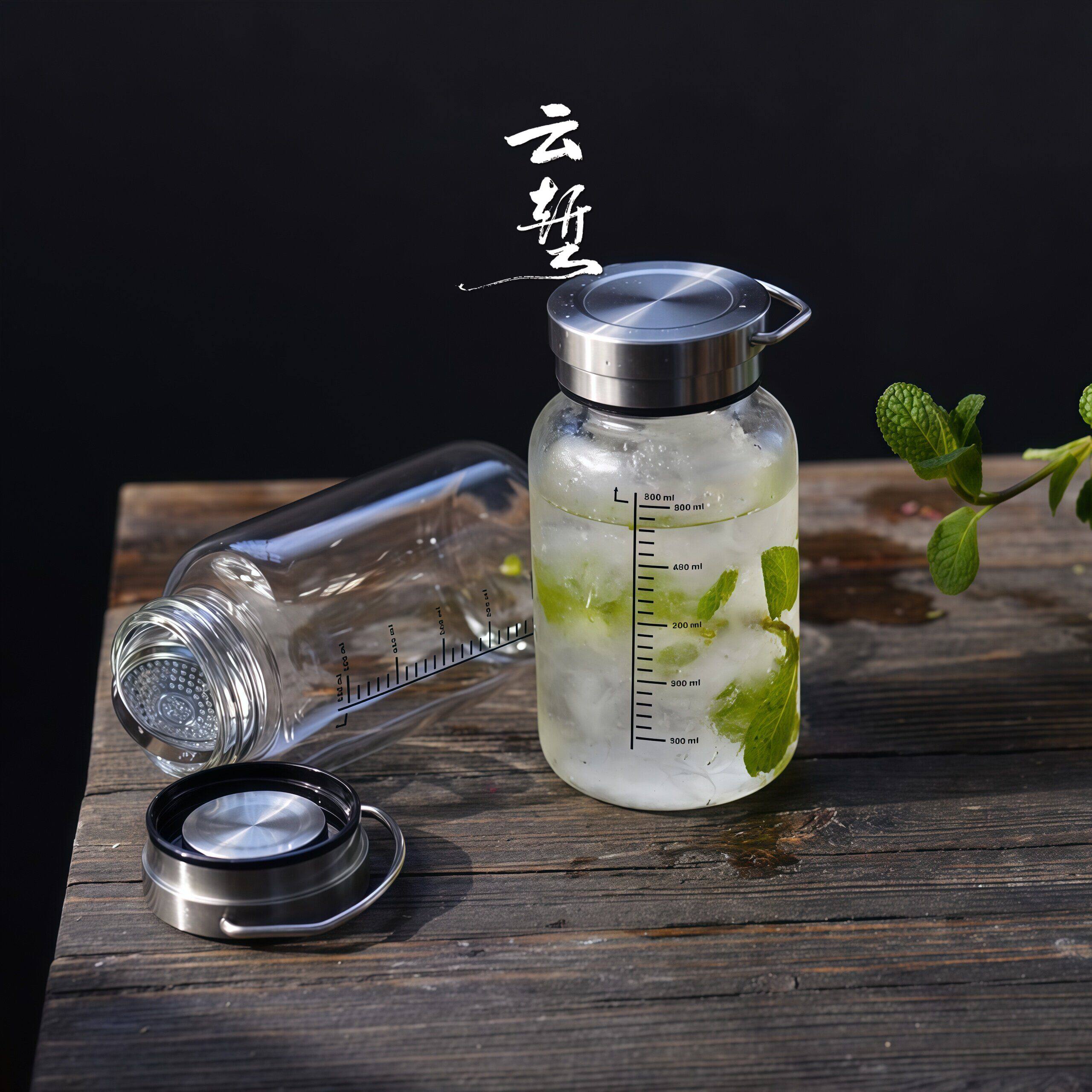清野随行瓶大容量带刻度便携耐热泡茶冷热两用高硼硅玻璃杯