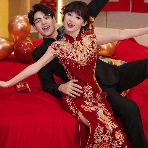 新娘秀禾服旗袍无袖显瘦