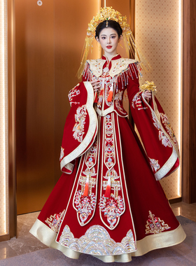 妮悦格秀禾服婚服2025新款中式结婚新娘出阁嫁衣丝绒大袖龙凤褂冬