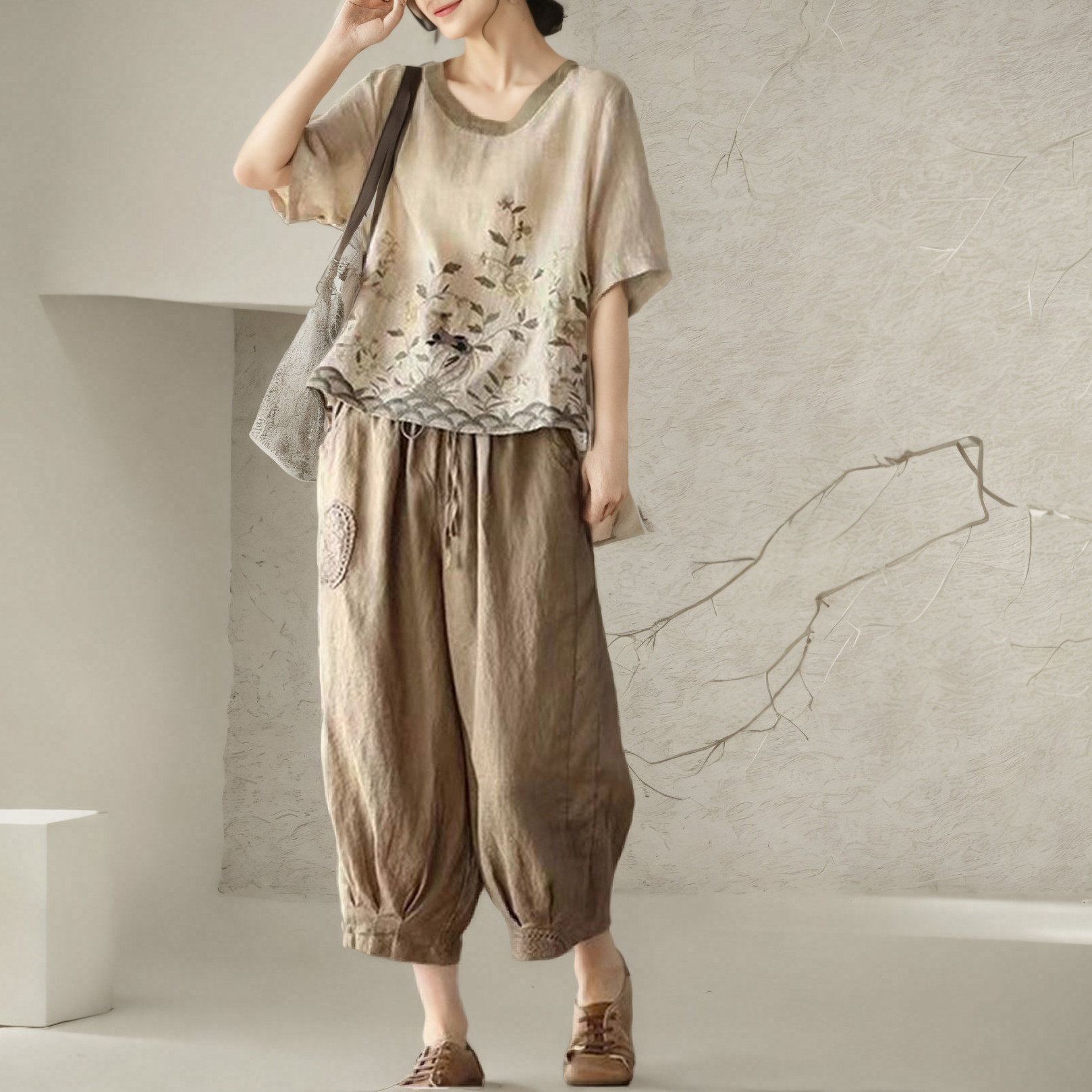 夏装休闲200斤两件套套装高档中老年妈妈大码夏季女2025哈伦裤子