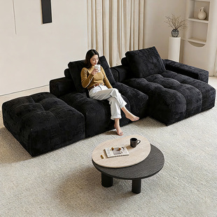 复古像素沙发客厅简约单扶手豆腐块转角贵妃组合雪尼尔布艺沙发