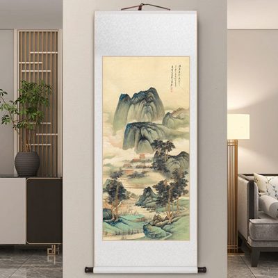 晴霭阁新中式客厅装饰画挂画卷轴玄关画家名办公室山水画张大千仙