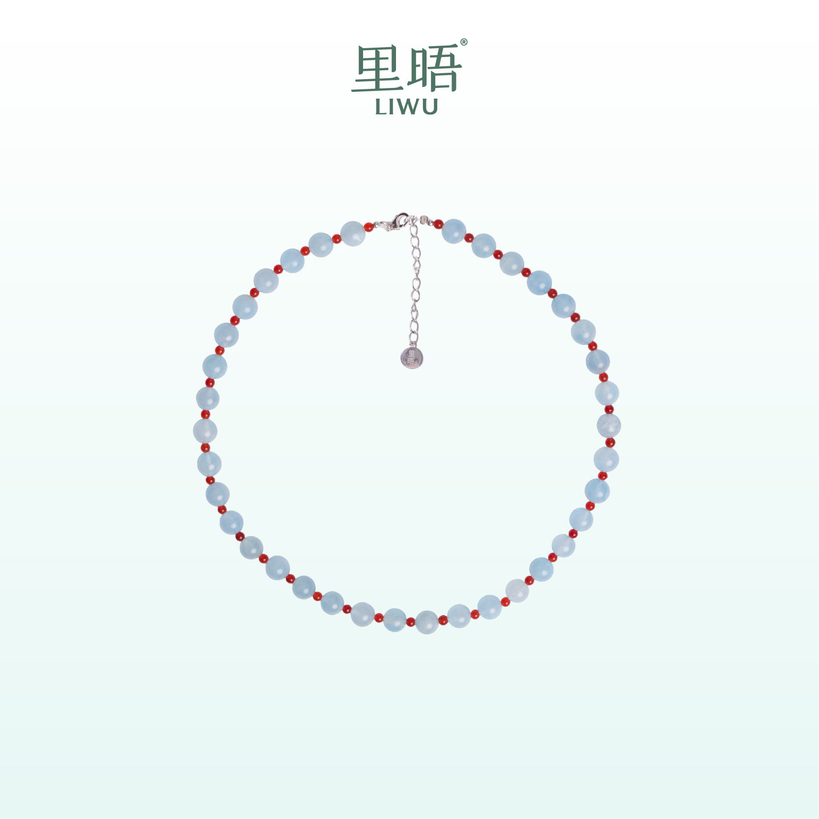 里晤LIWU蓝雾系列|925银海蓝宝红玛瑙项链显白小众女生送礼