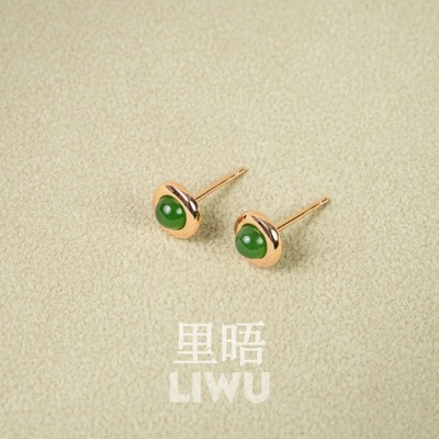 里晤S925纯银和田碧玉新中式耳钉