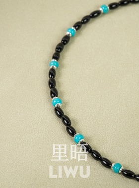 里晤S925纯银蓝松石黑玛瑙项链新中式显白节日送女友送生日礼物