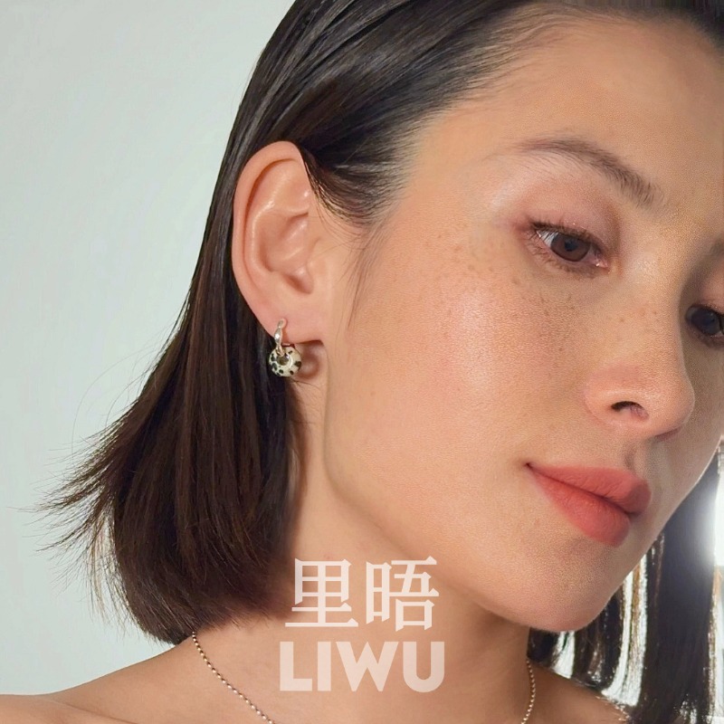 里晤S925纯银斑点石耳环新中式