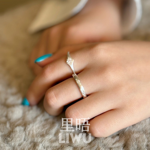 S925纯银八芒星哑光拉丝开口戒指