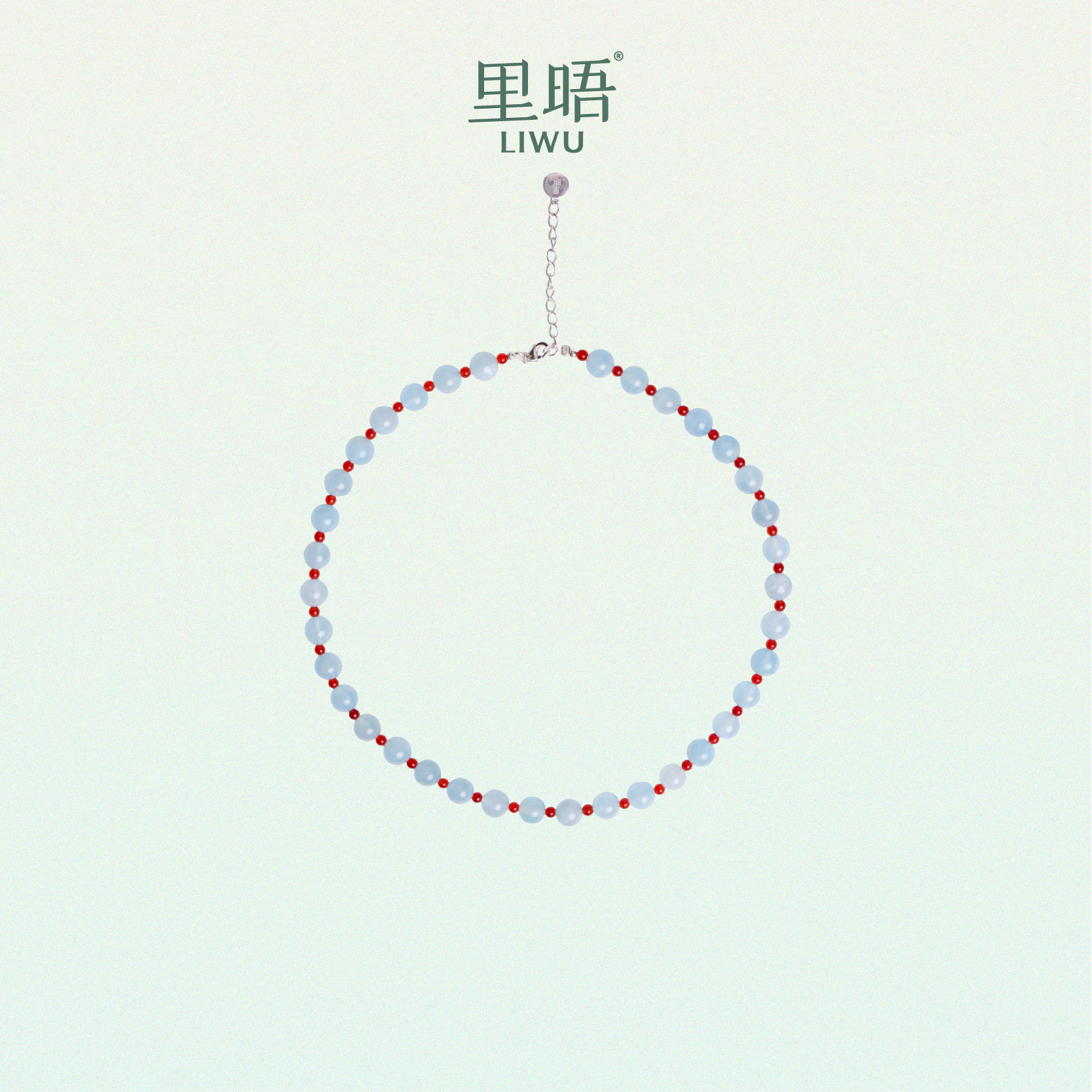 里晤LIWU蓝雾系列|925银海蓝宝红玛瑙项链显白小众女生送礼