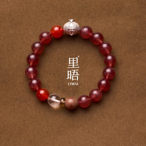【朱美吉同款】里晤LIWU缘至手串草莓晶红玛瑙多宝纯银合香珠手串