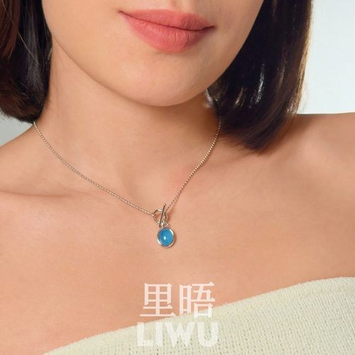 里晤S925纯银蓝玛瑙OT扣项链春夏