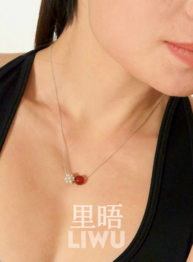 里晤S925纯银红玛瑙花苞竹节锁骨链新中式风项链节日新年圣诞礼物