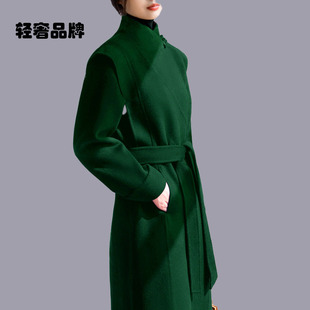 朗姿约定高级感立领盘扣双面羊绒大衣女中长款新中式系带毛呢外套