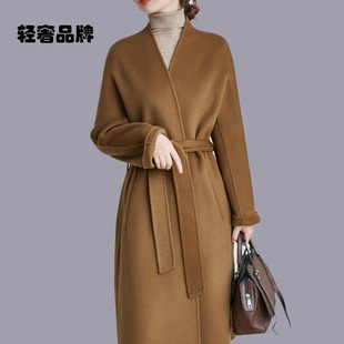 朗姿约定无领双面羊绒呢大衣女2026新款高级感中长款羊毛呢外套冬