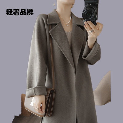 朗姿约定双面羊绒大衣女2024秋冬新款羊毛呢中长款宽松气质外套