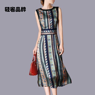 朗姿约定2025春夏新款女装吊带裙连衣裙条纹雪纺长裙子修身中式裙