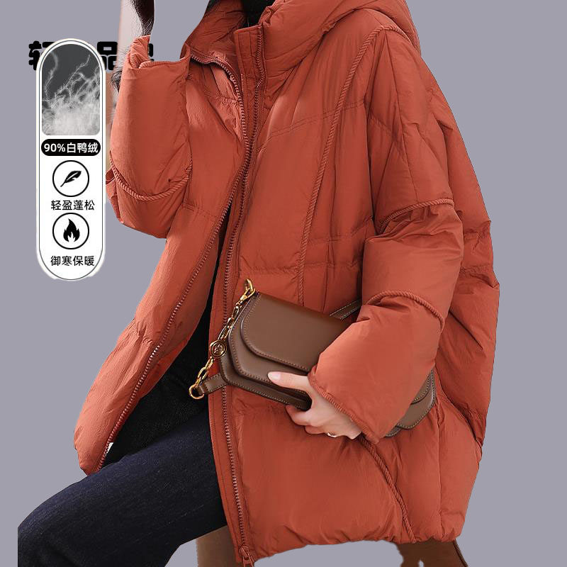 朗姿约定2026年冬季女式中长羽绒服新款时尚加厚暖白色鸭绒连帽夹