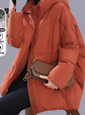 朗姿约定2026年冬季女式中长羽绒服新款时尚加厚暖白色鸭绒连帽夹