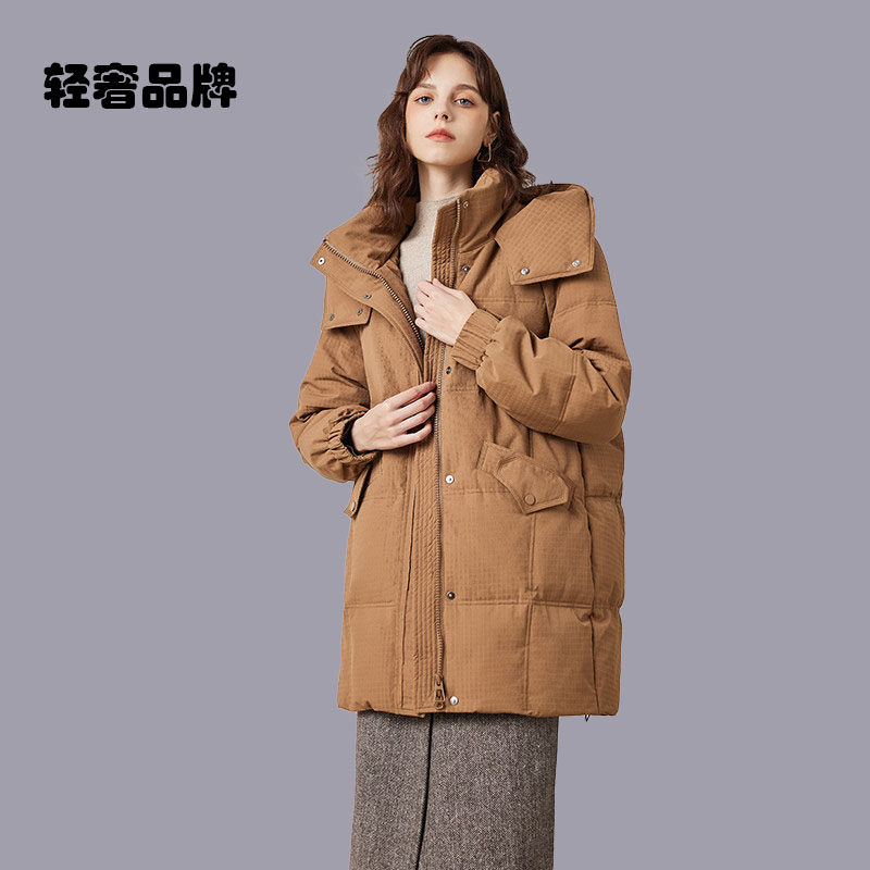 朗姿约定羽绒服女中长款2026新款冬季连帽高级感白鸭绒面包服外套