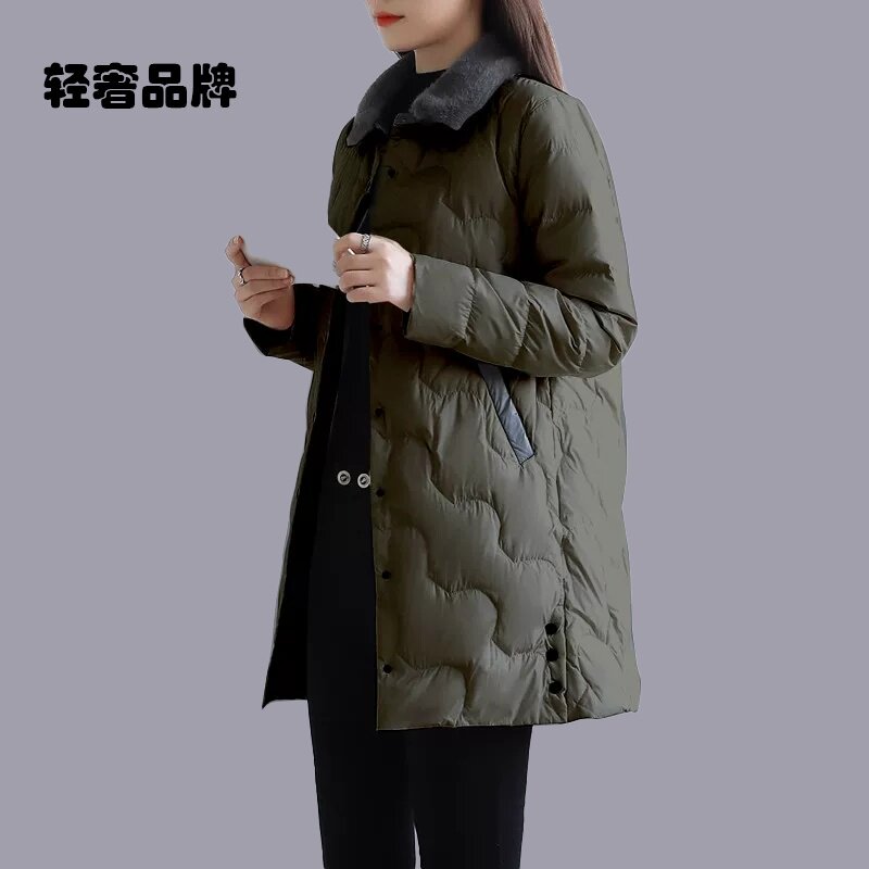朗姿约定轻薄羽绒服女2025年冬季新款中长款拼接小个子毛领外套潮
