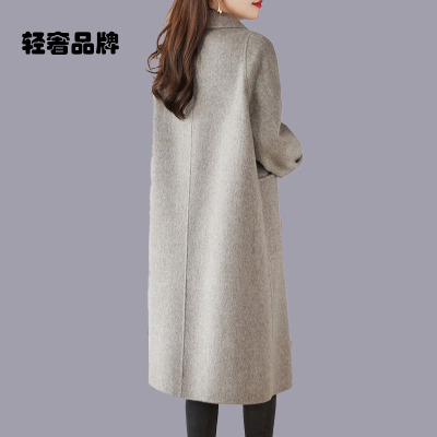 朗姿约定2025年新款羊毛呢外套女秋冬季单排扣中长款双面羊绒大衣