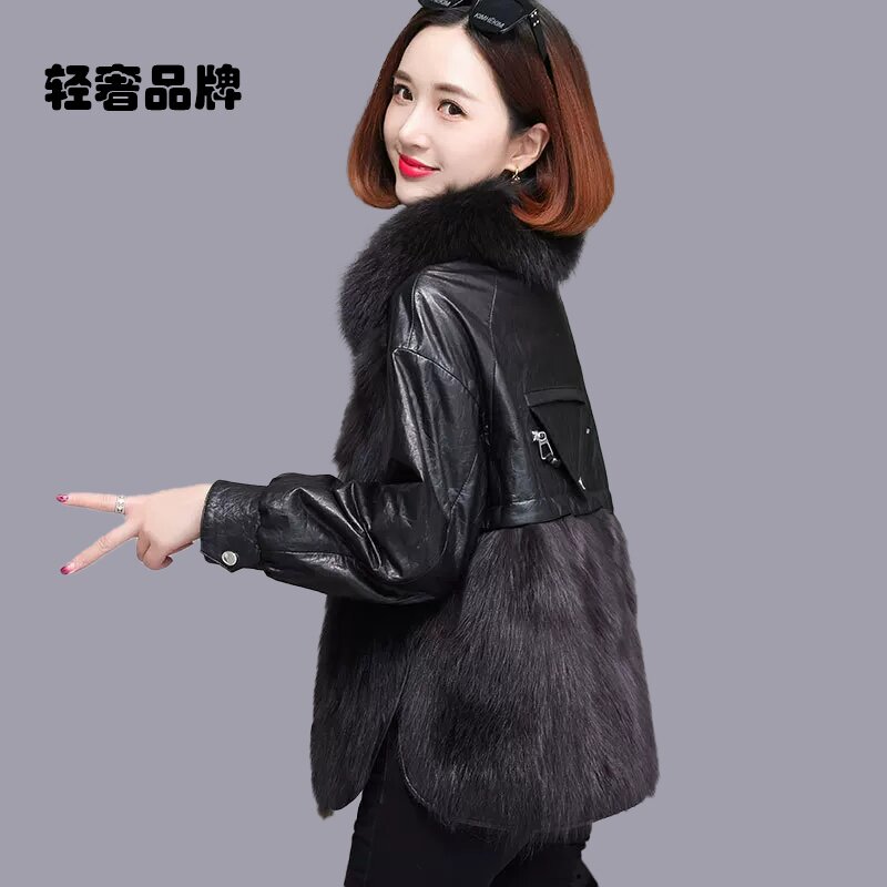 狐狸毛皮草大衣女拼接真皮衣2025冬新款高端正品坎毛毛领羽绒外套
