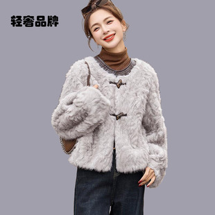 朗姿约定皮草短款 外套皮毛一体圆领小个子洋气减龄羊羔毛女装