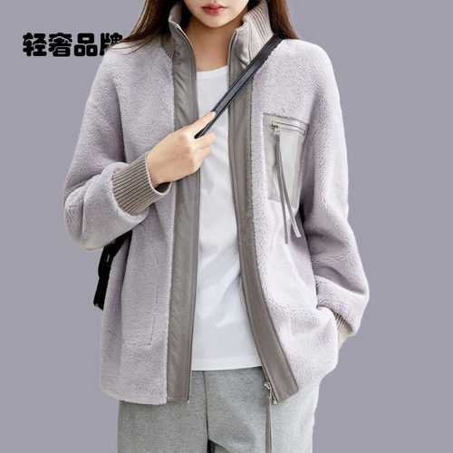 朗姿约定羊羔毛外套女秋冬季2026新款立领宽松加厚毛绒拉链夹克