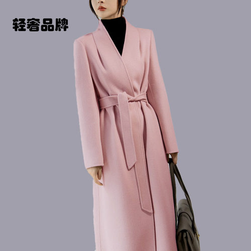 朗姿约定高级感无领双面呢羊毛大衣女中长款修身显瘦毛呢大衣外套