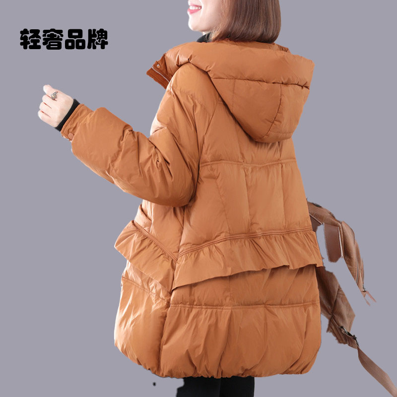 朗姿约定2026新款韩版大码遮肉连帽时尚休闲女生冬季羽绒服中长款