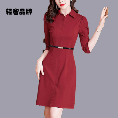 朗姿约定连衣裙秋装2025年新款女时尚短款秋冬装立领季早秋裙子