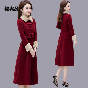 朗姿约定时尚中国风连衣裙女2026春秋新款假两件套装旗袍加厚礼服