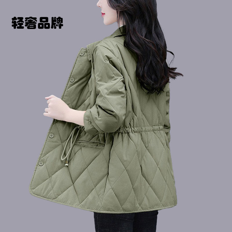 朗姿约定格棉衣外套女春秋冬2026新款中长款宽松收腰夹棉轻薄棉服