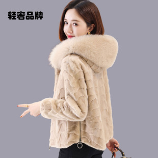 朗姿约定天鹅绒水貂毛大衣女2026新冬夹克狐狸毛领拼貂皮草外套