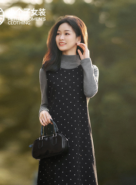 柒量一裁小个子黑色波点背心连衣裙巨好看连身裙106-107cm3830