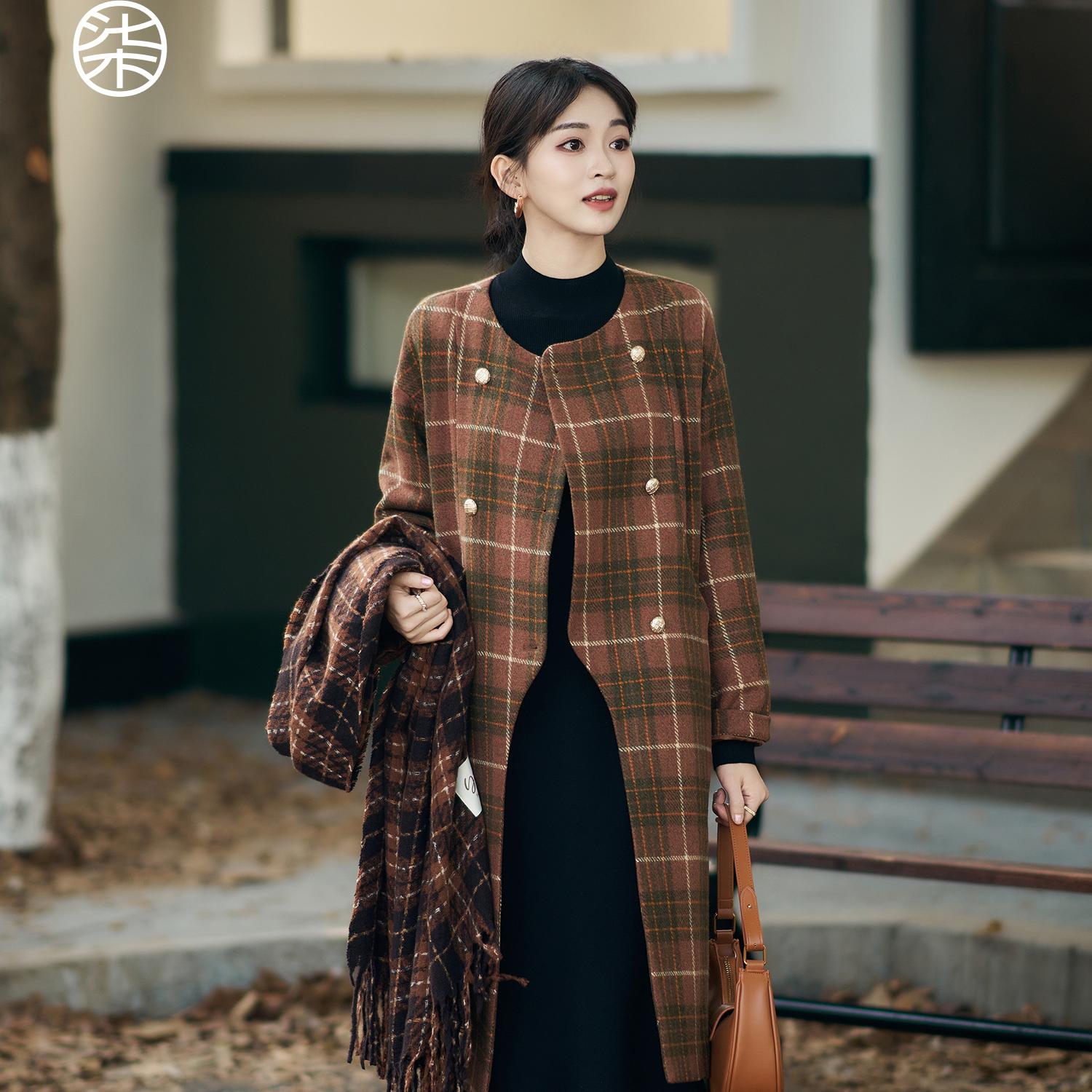 【大柒】100%羊毛+加棉里布格纹复古暖咖色高级感英伦风外套5464