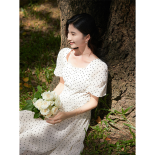 高腰方领网纱连衣裙女不规则短裙0650 柒量一裁小个子杏色泡泡袖