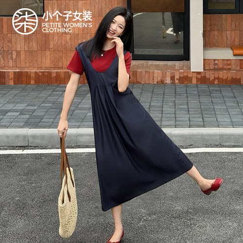柒量一裁小个子深蓝色背心裙