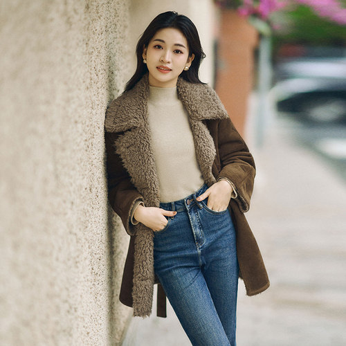 小个子焦糖色外套加绒加厚