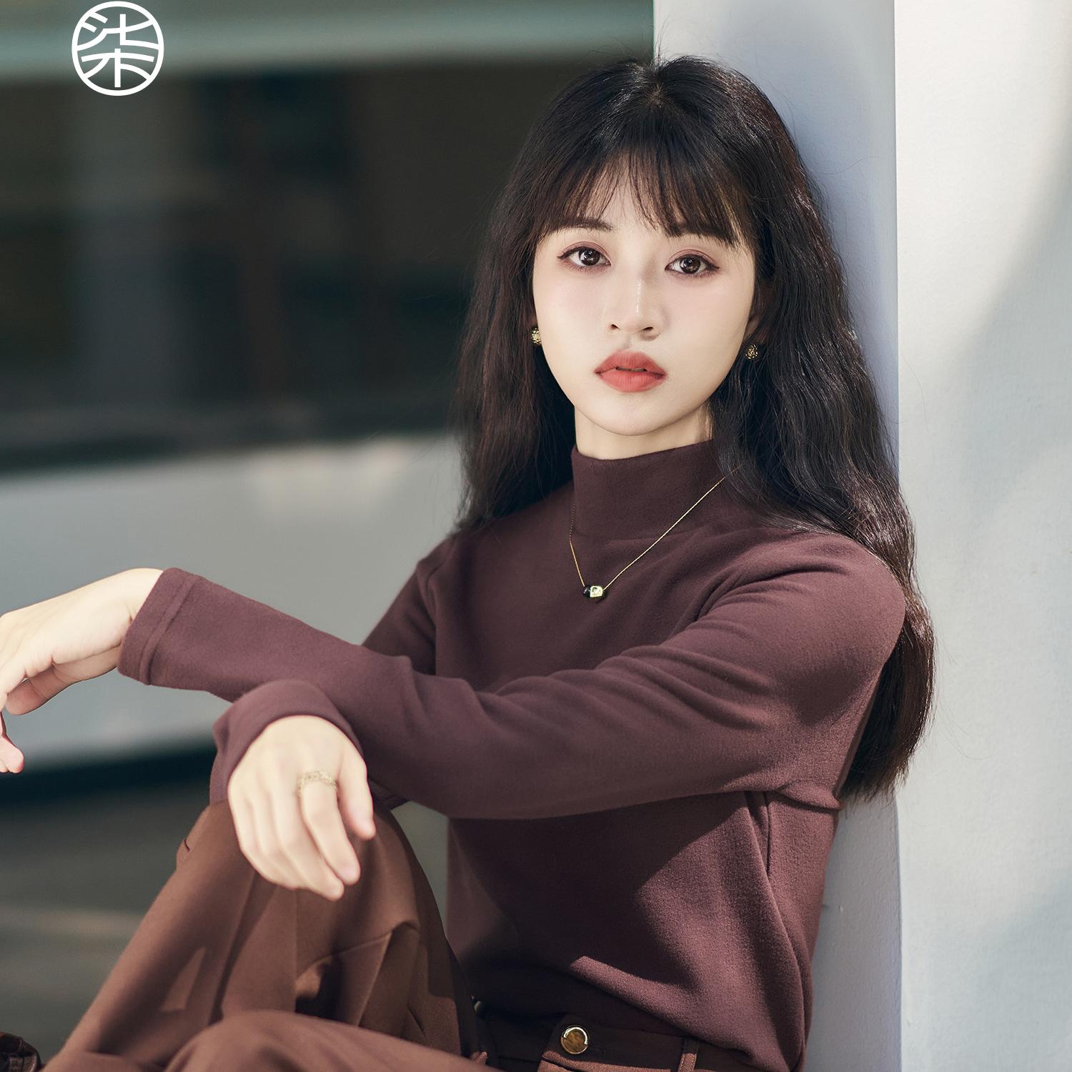 柒量一裁小个子黑色立领打底衫