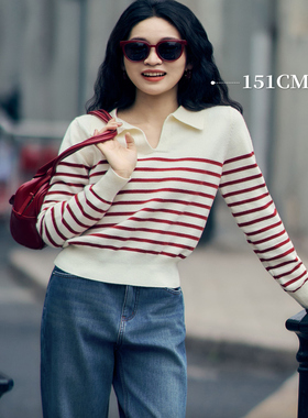 柒量一裁小个子杏色毛织上衣毛针织衫新款秋冬毛衣女3533