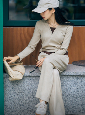 柒量一裁小个子卡其色上衣+抽绳休闲裤套装日常宽松1224