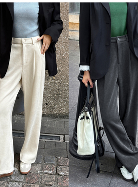 柒量一裁小个子双色阔腿女新款高腰垂感休闲裤显瘦93-94cm1258