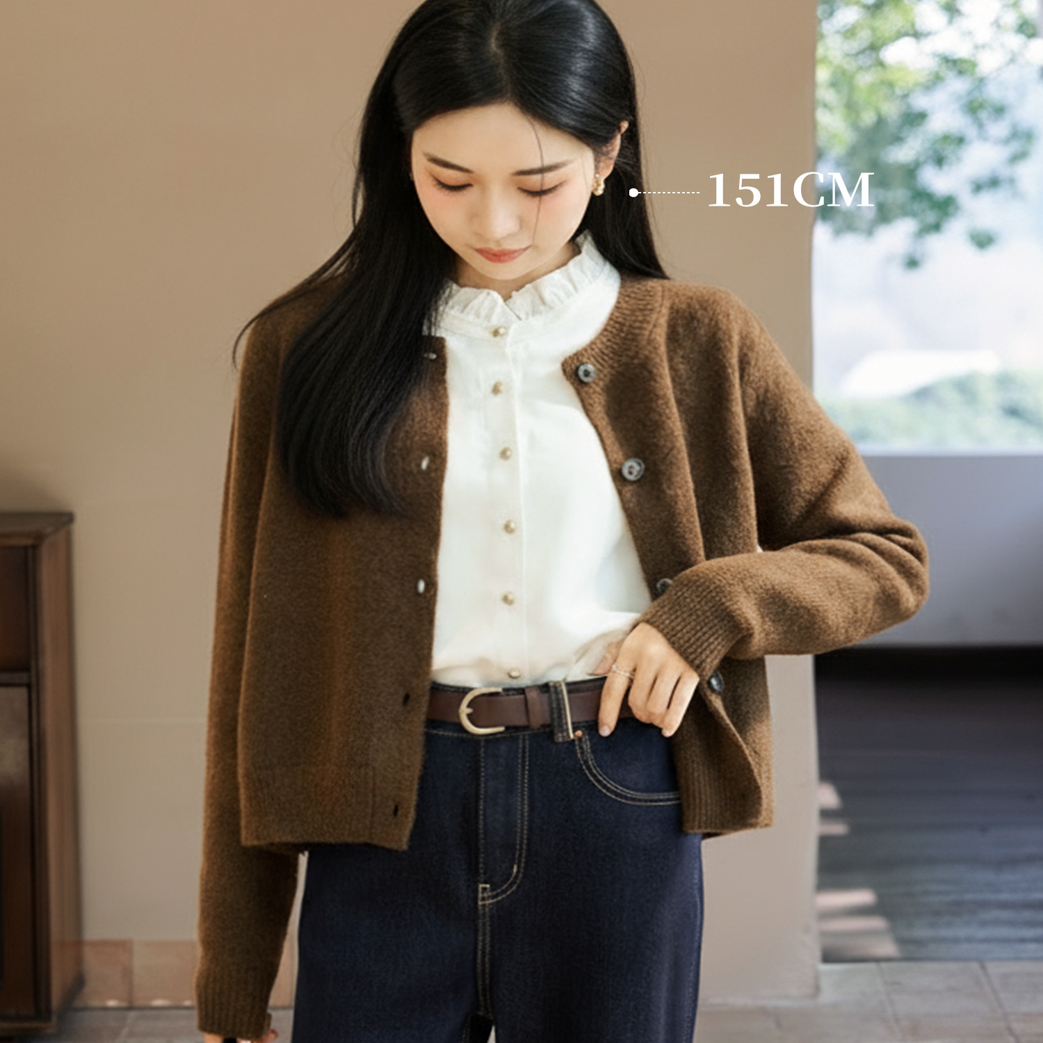 小个子咖色短款针织开衫女